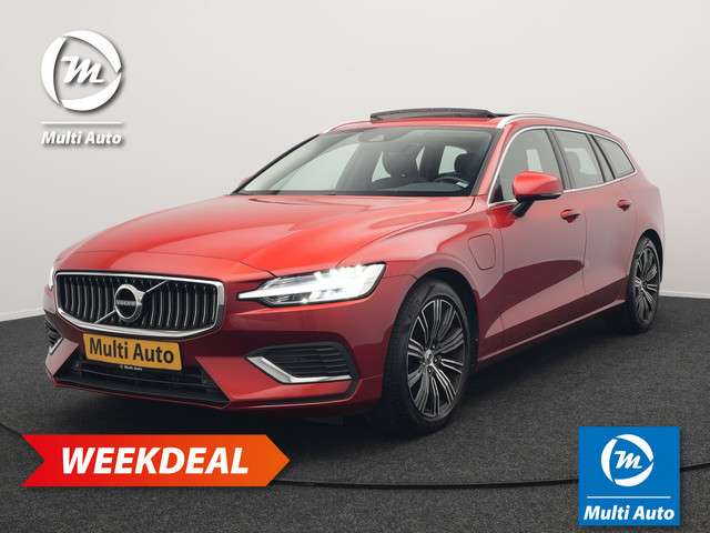Volvo V60 T6 Twin Engine AWD Inscription Plug In Hybrid 340pk Dealer O.H. PHEV | Panodak | Trekhaak af Fabriek | Lederen Sportstoelen Memory | Apple Carplay | Navigatie | Camera | Virtual | Stoelverwarming |